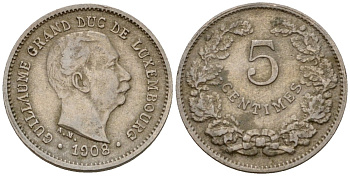 Люксембург 5 сантимов 1908 Вильгельм IV (1905-1912) KM 26 медно-никель 4602-346