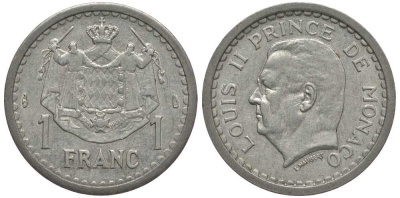 Монако 1 франк 1943 Луи II (1922-1949) KM 120 алюминий 113-824