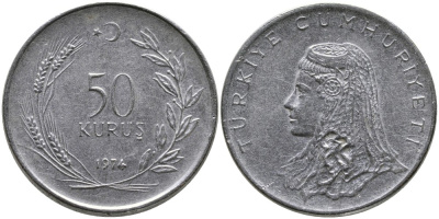 Турция 50 курушей 1974 Анатолийская невеста KM 899 нержавеющая сталь 4541-921