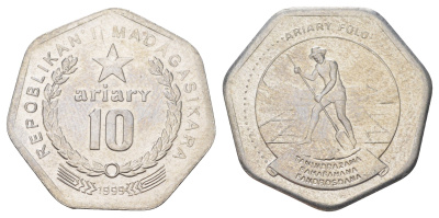 Мадагаскар 10 ариари 1999 KM 27 сталь плакированная никелем UNC 4624-556