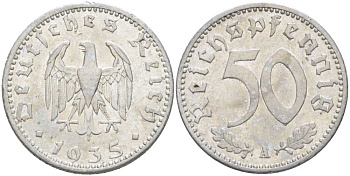 Германия 50 рейхспфеннигов 1935 A KM 87, J.368 алюминий 210-521