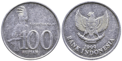 Индонезия 100 рупий 1999 черный пальмовый какаду KM 61 алюминий 41-433