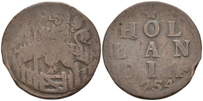 Голландия (Holland), Нидерланды 1 дуит 1754 KM 80 медь 3334-725