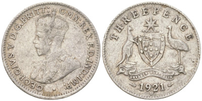 Австралия 3 пенса 1921 M, Георг V (1910-1936) KM 24 серебро 4621-1123