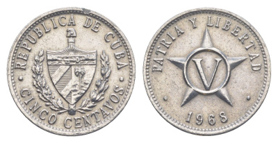 Куба 5 сентаво 1968 Монетный двор Кремницы KM 34 алюминий 4637-1045