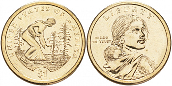 США 1 доллар 2009 P, Коренные Американцы - Посадка культур KM 467 медь с марганцево-латунным покрытием UNC  M31-07