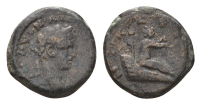 Римская Империя, Провинция Вифиния-Понт, Никея АЕ 211-217 Каракалла, бюст императора/сидящий в корзине Дионис-ребенок RPC II 79604 медь 1100-1-71