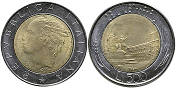 ИТАЛИЯ 500 ЛИР 1984 R KM 111 биметалл 98-213