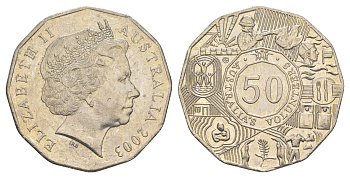 Австралия 50 центов 2003 Австралийские волонтеры KM 689 медно-никель 32-213