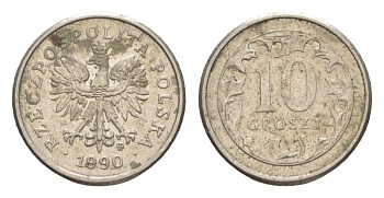 Польша 10 грошей 1990 Y 279 медно-никель 4625-624