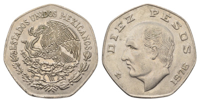 Мексика 10 песо 1976 Мигель Идальго-и-Костилья KM 477.1 медно-никель UNC 4680-844