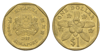 Сингапур 1 доллар 1989 KM 54b алюминиевая бронза 4638-1233