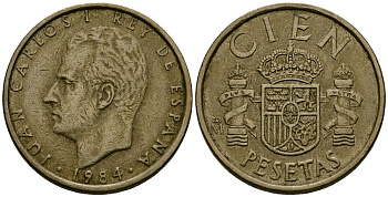 Испания 100 песет 1984 Хуан Карлос I (1975-2014) KM 826 алюминиевая бронза 4586-616