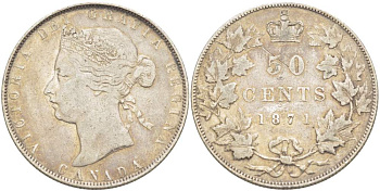 Канада 50 центов 1871 Виктория (1837-1901) KM 6 серебро 1519-1213