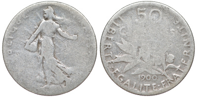 ФРАНЦИЯ 50 САНТИМОВ 1900 KM 854 серебро 4178-256