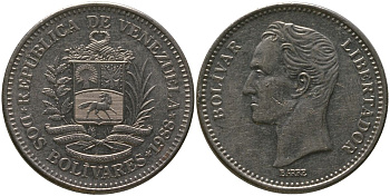 Венесуэла 2 боливара 1988 Симон Боливар KM 43 никель 4565-225