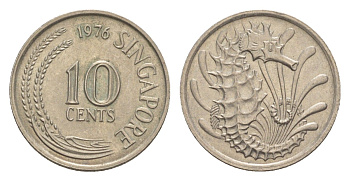 Сингапур 10 центов 1976 морской конёк KM 31 медно-никель  4640-557