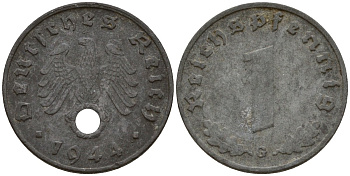 Германия 1 рейхспфенниг 1944 G KM 97, J. 369 цинк 192-966