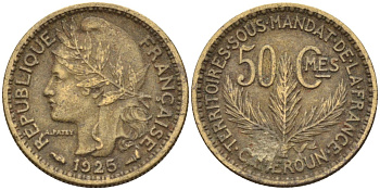Французский Камерун 50 сантимов 1925 (а), монетный двор Париж KM 1 алюминиевая бронза 4164-1233