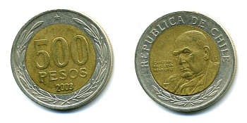 Чили 500 песо 2003 кардинал Рауль Сильва Энрикес (1907-1999) KM 235 биметалл 41-712