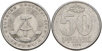 ГДР 50 пфеннигов 1958 A KM 12.1 алюминий 98-1054