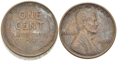 США 1 ЦЕНТ 1930 ЛИНКОЛЬН KM 132 бронза 218-348