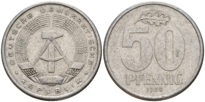 ГДР 50 пфеннигов 1958 A KM 12.1 алюминий 98-1054