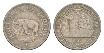 Либерия 5 центов 1961 KM 14 медно-никель 4659-447