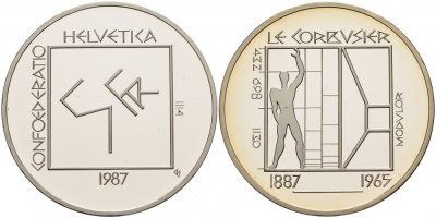 ШВЕЙЦАРИЯ 5 ФРАНКОВ 1987 100 ЛЕТ СО ДНЯ РОЖДЕНИЯ ЛЕ КОРБЮЗЬЕ KM 66 медно-никель PROOF 1087-3-35