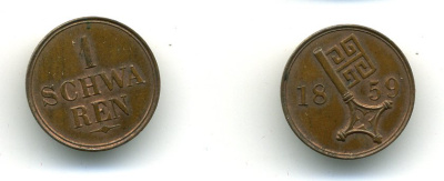 Бремен 1 шварен 1859 KM 241 медь UNC 54-343