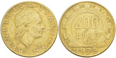 Италия 200 лир 1979 R, шестерня KM 105 алюминиевая бронза 4523-825