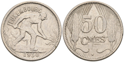 Люксембург 50 сантимов 1930 Шарлотта, сталевар (1919-1964) KM 43 никель 4516-162
