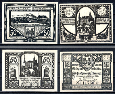 Штригау полный набор из 2 нотгельдов (25 и 50 пфеннигов) ND Mehl Grabowski S124 бумага UNC (пресс) 7556-59-1-2