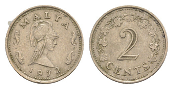 Мальта 2 цента 1972 Пентесилея, царица амазонок KM 9 медно-никель 4179-848