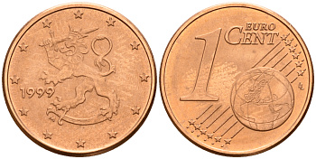 Финляндия 1 евроцент 1999  KM 98 сталь плакированная медью  UNC  4189-132