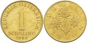 АВСТРИЯ 1 ШИЛЛИНГ 1998 KM 2886 алюминиевая бронза 175-1027