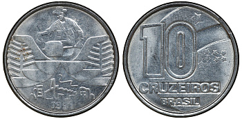 БРАЗИЛИЯ 10 КРУЗЕЙРО 1991 KM 618.2 сталь aUNC 72-1724