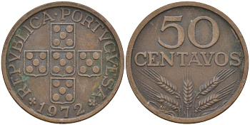 Португалия 50 сентаво 1972 KM 596 бронза 219-915