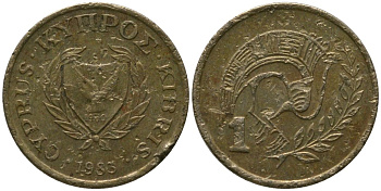 Кипр 1 цент 1983 KM 53.2 никель латунь 4154-468