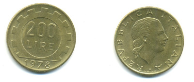 Италия 200 лир 1978 R, шестерня KM 105 алюминиевая бронза 80-1251