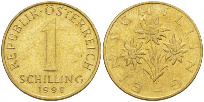 АВСТРИЯ 1 ШИЛЛИНГ 1998 KM 2886 алюминиевая бронза 175-1027