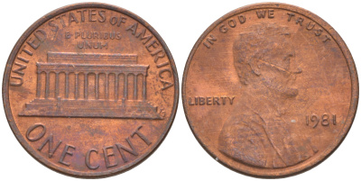 США 1 ЦЕНТ 1981 ЛИНКОЛЬН KM 201 медь цинк 188-219