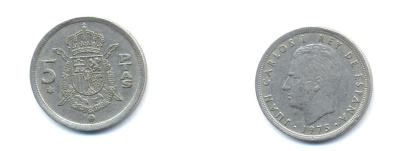 ИСПАНИЯ 5 ПЕСЕТ 1976 KM 807 медно-никель 54-1642