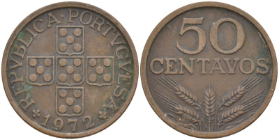 Португалия 50 сентаво 1972 KM 596 бронза 219-915