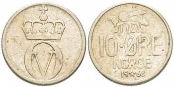 Норвегия 10 эре 1968 пчела, Улаф V (1958-1991) KM 411 медно-никель 3955-218