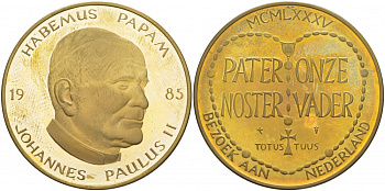 НИДЕРЛАНДЫ МЕДАЛЬ 1985 ПАПА ИОАНН ПАВЕЛ II, 39 мм латунь PROOF 118-434