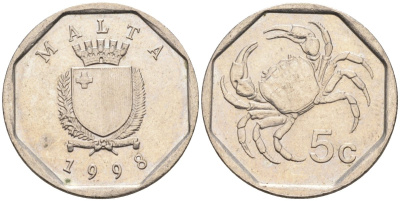 Мальта 5 центов 1995 краб KM 95 медно-никель 4588-138