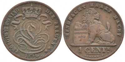 БЕЛЬГИЯ 1 САНТИМ 1894 BELGEN KM 34.1 медь 116-716