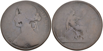 Великобритания 1 пенни 1860 Виктория (1837-1901) KM 749.2, Spink 3954 бронза 4117-646