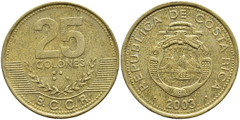 КОСТА-РИКА 25 КОЛОН 2003 B.C.C.R. KM 229а латунь 54-2144